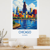 Poster Chicago Travel Poster, Illinois City Art (Cuisine)
