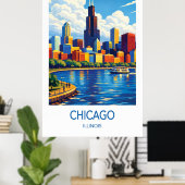 Poster Chicago Travel Poster, Illinois City Art (Bureau à domicile)