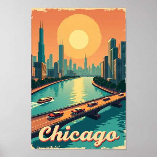 Poster Chicago – Vintage Waterfront (Devant)