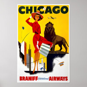 Poster CHICAGO WINDY CITY VINTAGE VOYAGE c. 1955