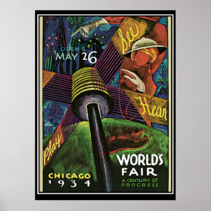 Poster Chicago Worlds Fair 1934 Vintage Print