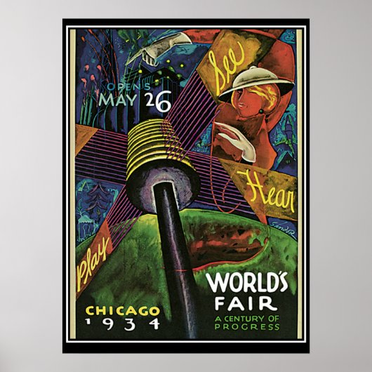 Poster Chicago Worlds Fair 1934 Vintage Print (Devant)