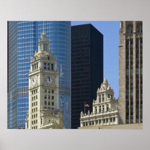 Poster Chicago, Wrigley Building avec Trump Hotel &