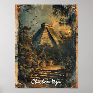 Poster Chichen Itza Mexique Vintage voyage