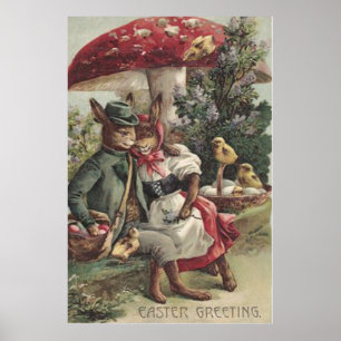 Poster Chick Bunny de Pâques Couple Oeuf coloré Champigno