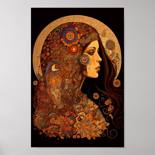 Poster Chick Hippie Boho Motif Orné (Devant)