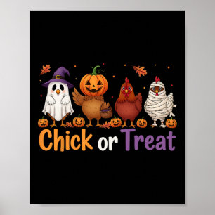 Poster Chick Or Treat Sorcière d'Halloween Poulet Effraya