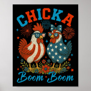 Poster Chicka Boom Boom drôle de poulet patriotique 4 jui