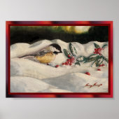 Poster Chickadee and Mistletoe on Christmas Winter Snow P (Devant)