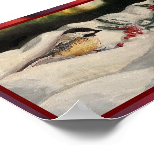 Poster Chickadee and Mistletoe on Christmas Winter Snow P (Coin)