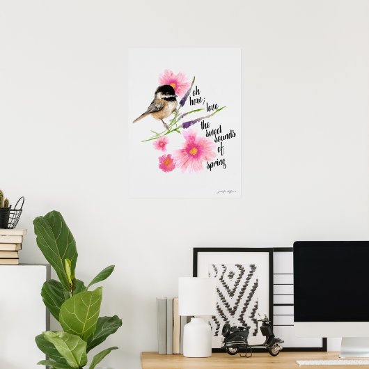 Poster Chickadee Black Capped Aquarelle Avec Dit (Bureau à domicile)