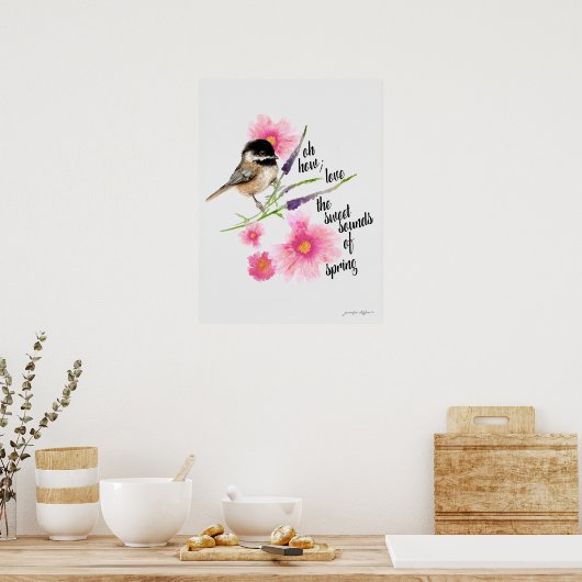 Poster Chickadee Black Capped Aquarelle Avec Dit (Cuisine)