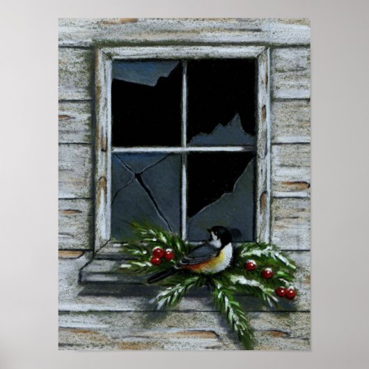 POSTER CHICKADEE : NOËL : VIEILLE FENÊTRE (Devant)
