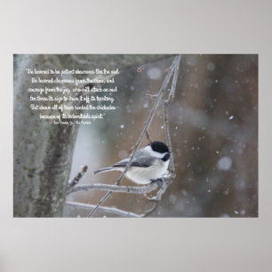 Poster Chickadee noir dans la neige - Texte amovible