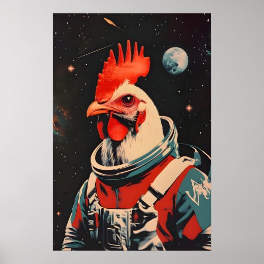 Poster Chicken Astronaut Poster, Chicken Retro Print (Devant)