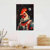 Poster Chicken Astronaut Poster, Chicken Retro Print (Cuisine)