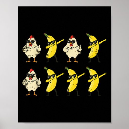 Poster Chicken Banana Dance Dab Dance Amusante Danse Mème (Devant)