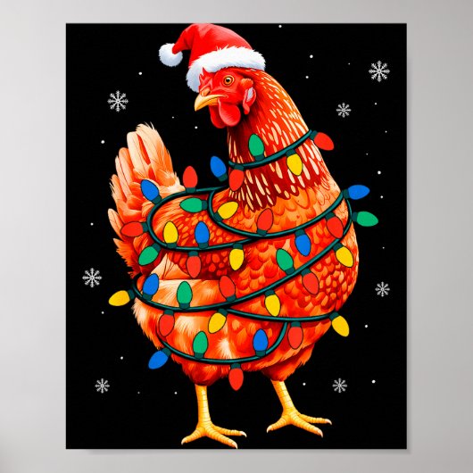 Poster Chicken Christmas Tree Lights Farm Animal Santa Xm (Devant)