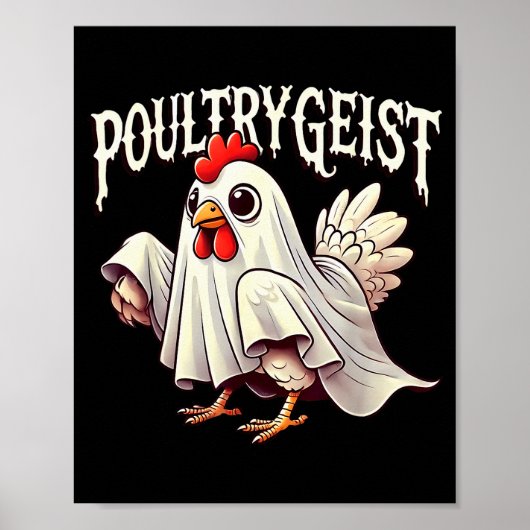 Poster Chicken Ghost Ultrygeist Funny Halloween Farmer  (Devant)