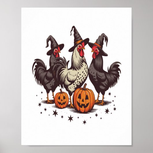 Poster Chicken sorcière Citrouille d'Halloween automne (Devant)