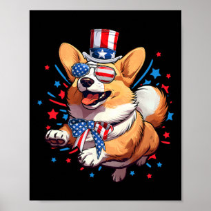 Poster Chien 4 juillet Américain Drapeau USA Patriotique