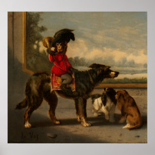 Poster Chien à cheval de singe