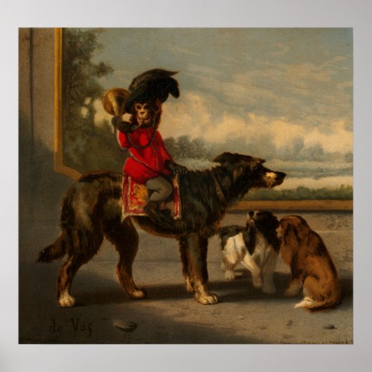 Poster Chien à cheval de singe (Devant)