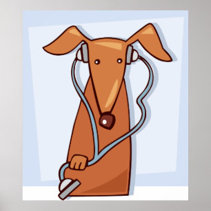 Poster Chien à écouter de la musique drôle casque Pup