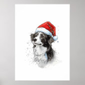 Poster Chien à Santa Hat avec des flocons de neige (Devant)