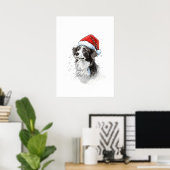 Poster Chien à Santa Hat avec des flocons de neige (Bureau à domicile)