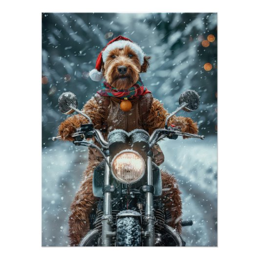 Poster Chien Airedale à moto Noël (Devant)