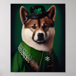 Poster Chien akita en tenue de la Saint Patrick's Day