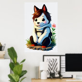 Poster Chien anthropomorphique avec une fleur | Art AI (Bureau à domicile)