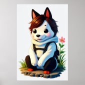 Poster Chien anthropomorphique avec une fleur | Art AI (Devant)