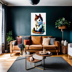 Poster Chien anthropomorphique avec une fleur   Art AI