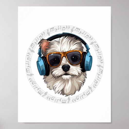 Poster chien avec casque chien avec lunettes écouter Écou (Devant)