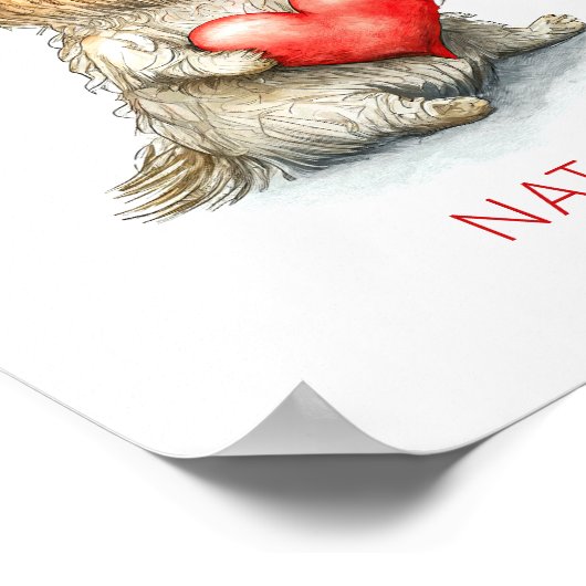 Poster Chien avec Coeur aquarelle Mur art pour les enfant (Coin)