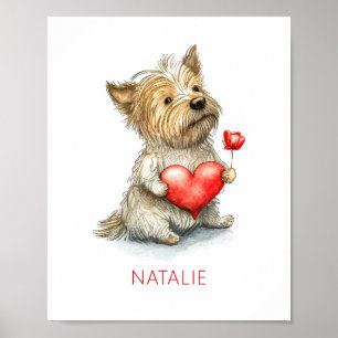 Poster Chien avec Coeur aquarelle Mur art pour les enfant