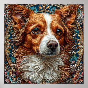 Poster Chien avec fond décoratif orné