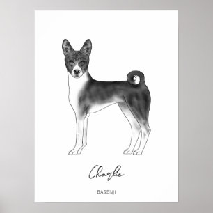 Poster Chien Basenji noir et blanc avec texte personnalis