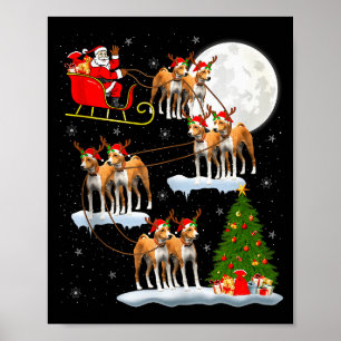 Poster Chien Basenji Santa Traîneau Volant Drôle Magique