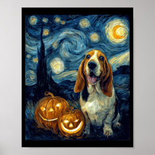 Poster Chien Basset Hound Mignon Halloween Jack O Lantern