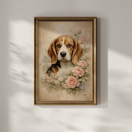 Poster Chien Beagle avec des Roses