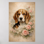 Poster Chien Beagle avec des Roses (Devant)