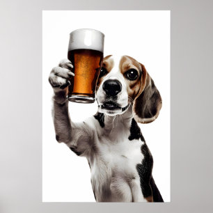 Poster Chien Beagle Buvant de la Bière Art Drôle Humour A