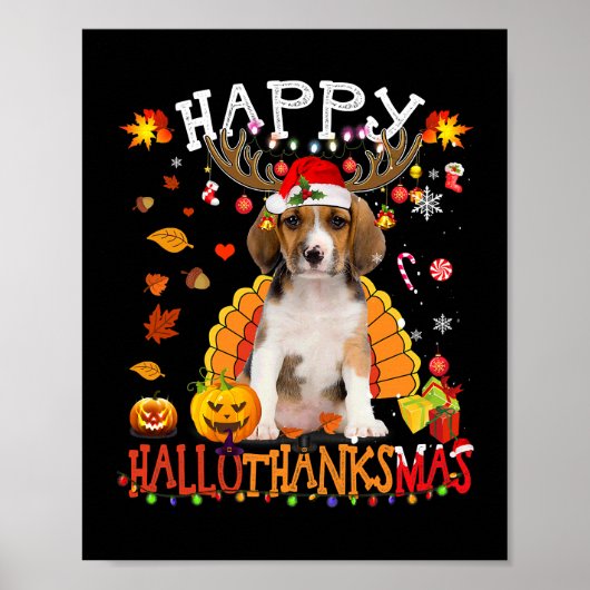Poster Chien beagle Hallothanksmas Halloween Thanksg (Devant)