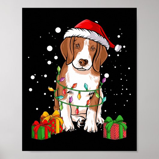 Poster Chien beagle Noël Arbre Lumières Père Noël Chien X (Devant)