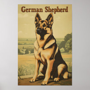 Poster Chien Berger Allemand Art Vintage