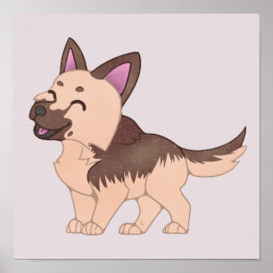 Poster Chien berger allemand de Kawaii
