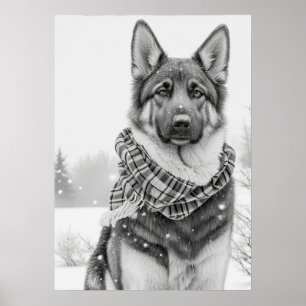 Poster Chien berger allemand en neige